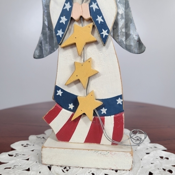 Primitive Wood Angel Figurine American Flag Stars Stars & Stripes Folk Art VTG - Picture 9 of 14
